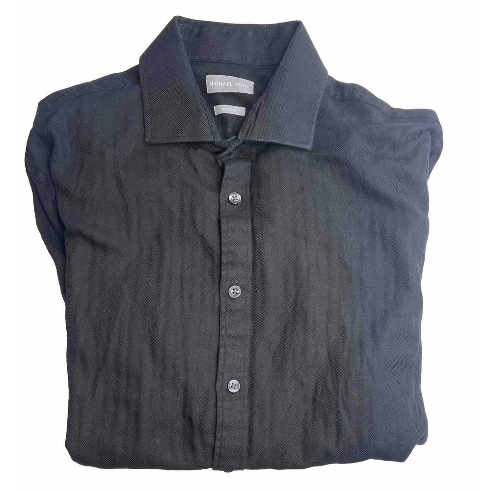 Michael Kors Men's Black Slim Fit Button-down Long Sleeve Shirt Size L